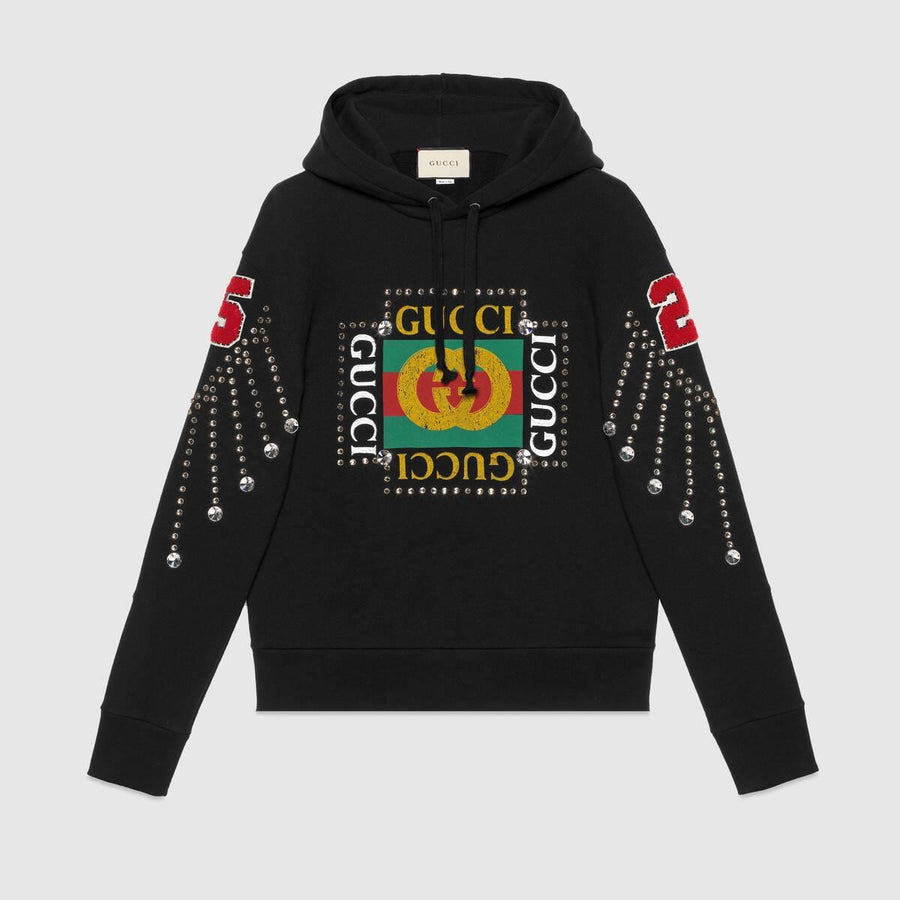 Sweat à capuche à logo Gucci avec cristaux Homme
