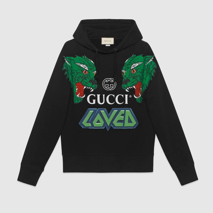 MEN GUCCI COTTON HOODIE WITH TIGERS