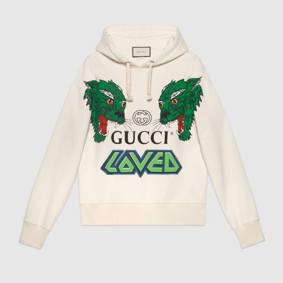 Sweat à capuche en coton avec tigres Gucci Homme
