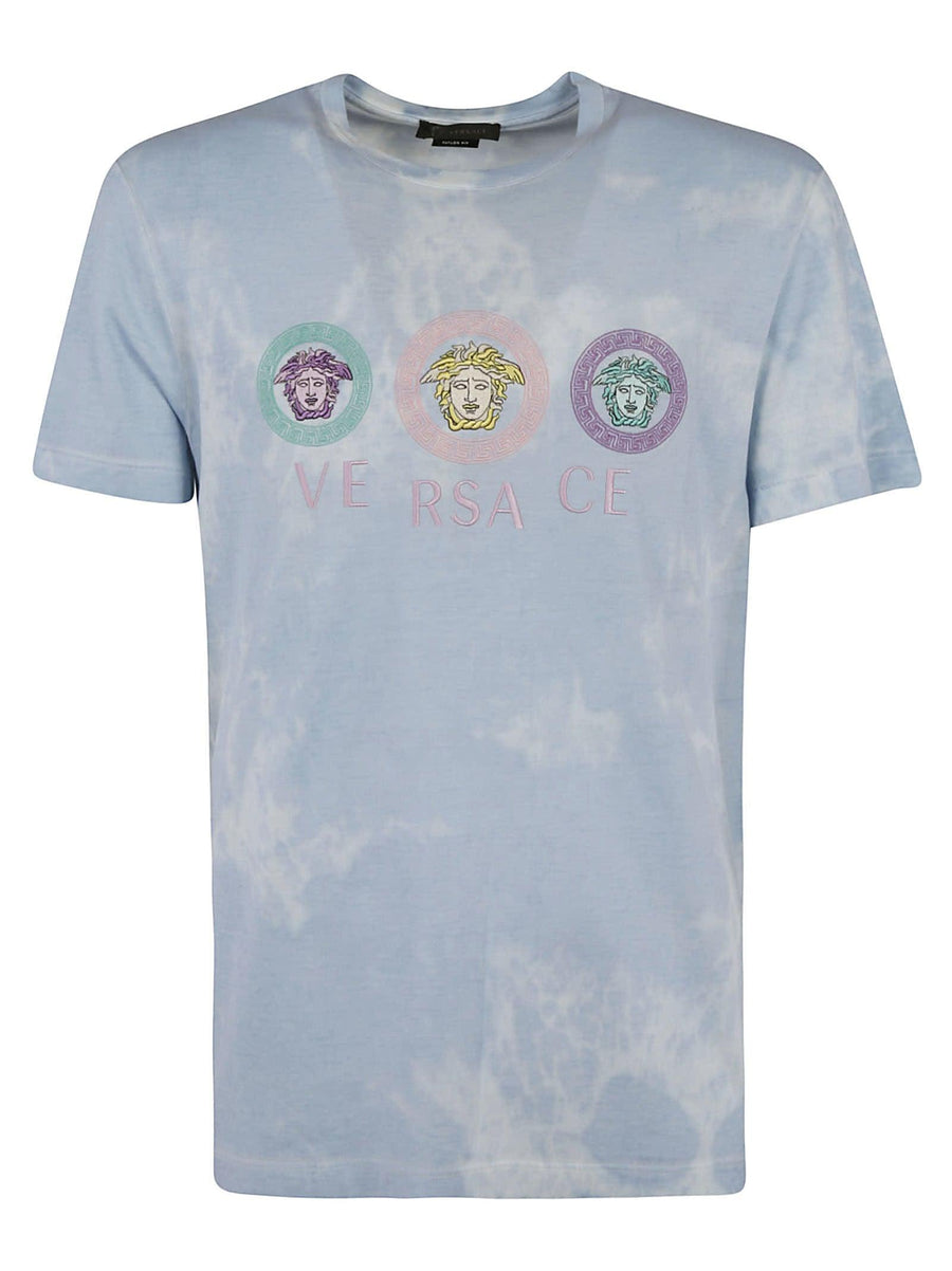 Homme VERSACE MEDUSA LOGO T-SHIRT Bleu clair Délavé à l'acide