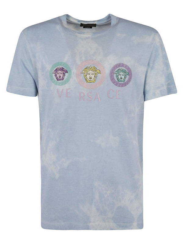 Homme VERSACE MEDUSA LOGO T-SHIRT Bleu clair Délavé à l'acide