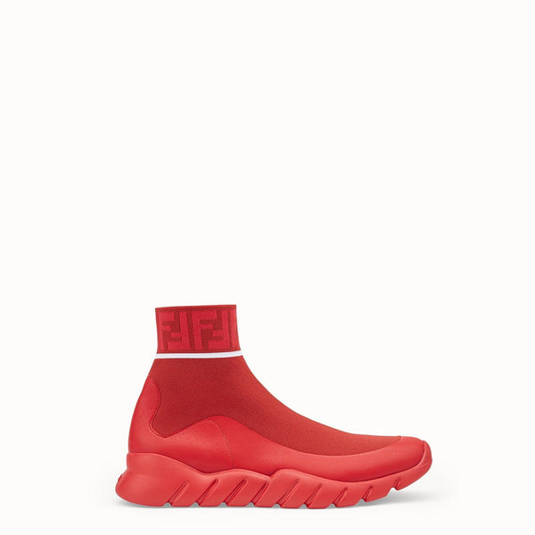 Hombre Fendi Sneakers Rojo, zapatillas altas de tejido técnico