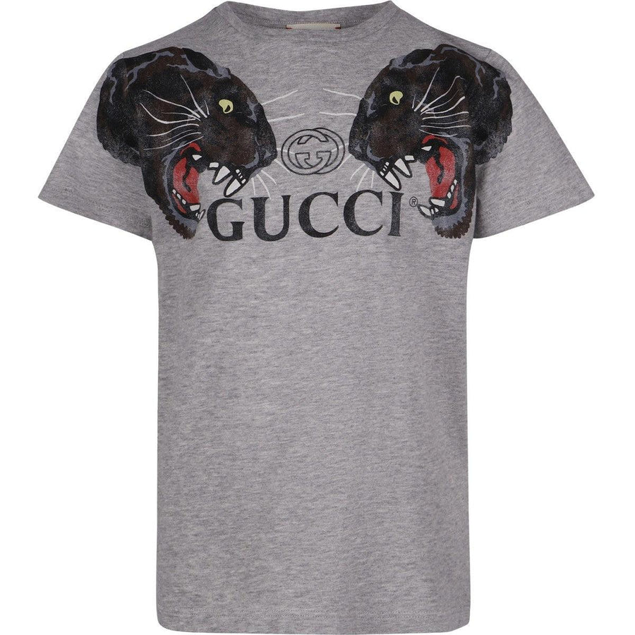 Boy & Girl GUCCI Logo Panther T-Shirt in Grey