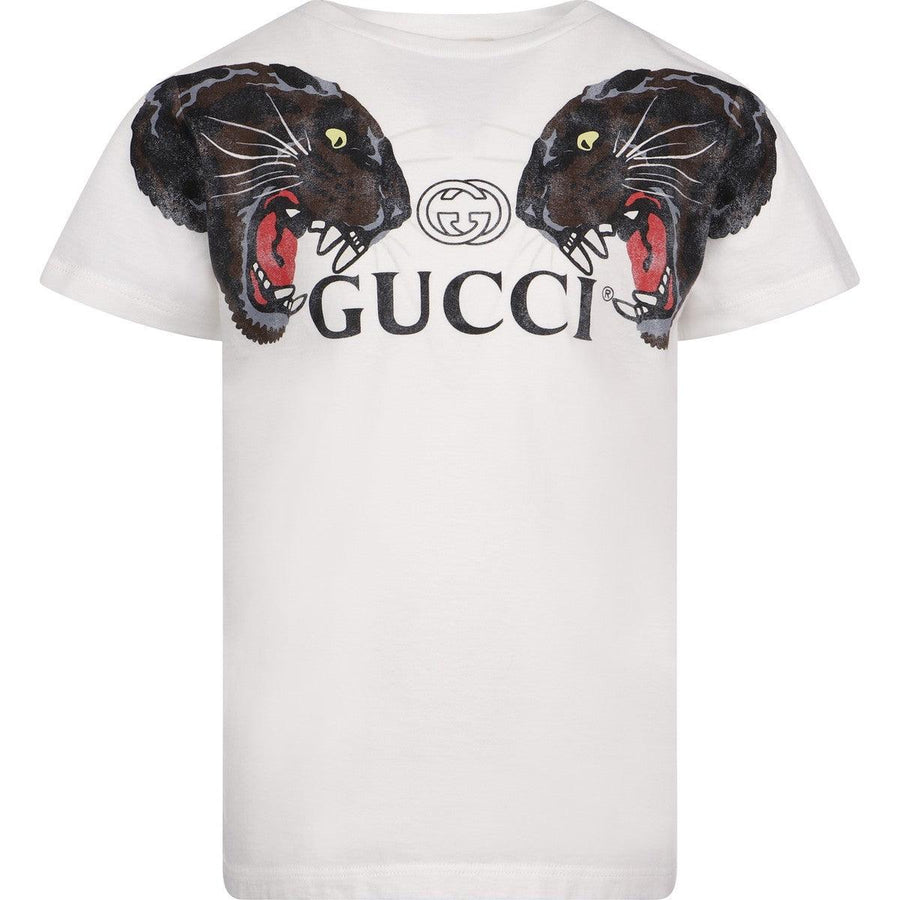 Boy & Girl GUCCI Logo Panther T-Shirt in White