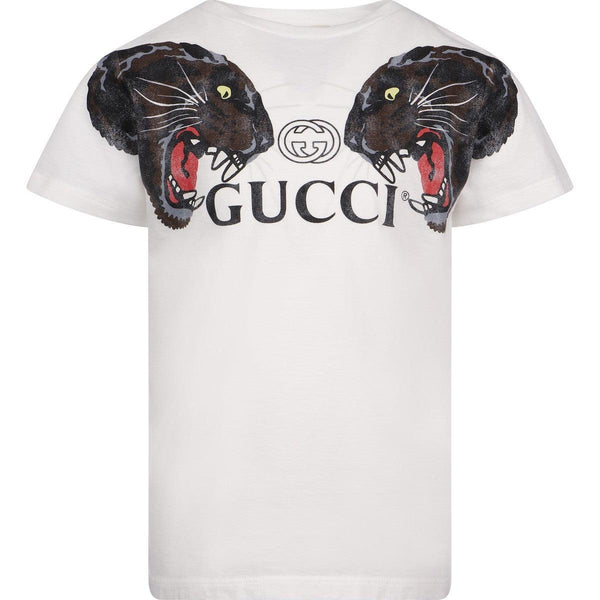 Camiseta Pantera con Logo GUCCI para Niño y Niña en Blanco