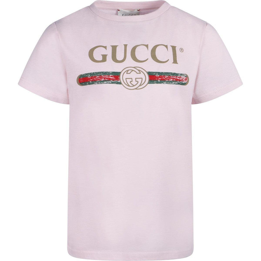Girl GUCCI Retro Logo T-Shirt in Light Pink