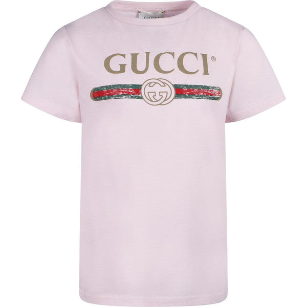 Camiseta Niña GUCCI Logo Retro en Rosa Claro