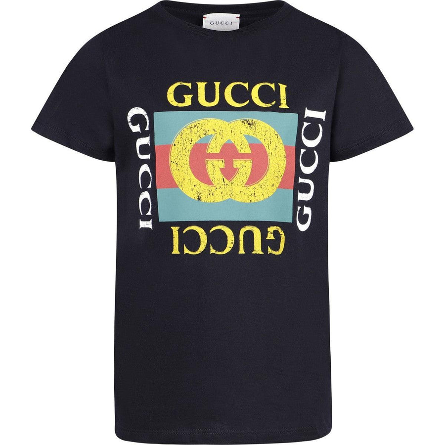 Boy & Girl GUCCI Retro Logo T-Shirt in Black