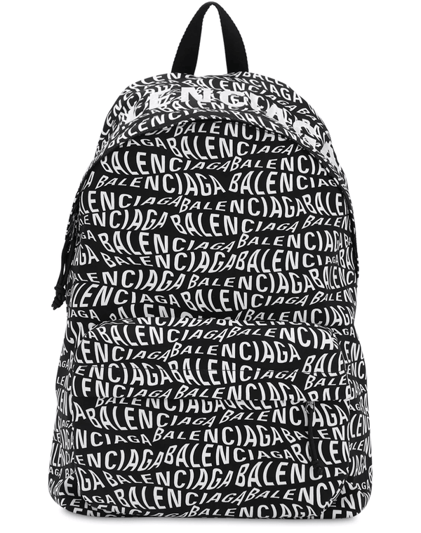 BALENCIAGA Medium Logo Wave Nylon Backpack In Black