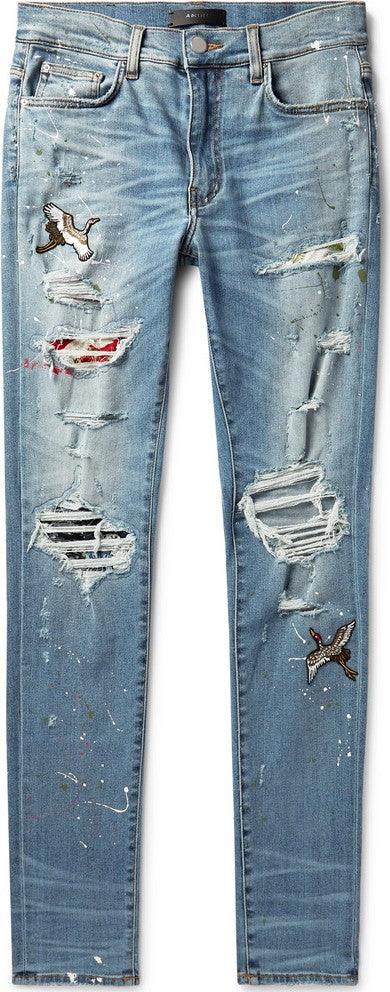 Men AMIRI distressed and paint-splattered skinny-Fit Stretch-Denim Jeans