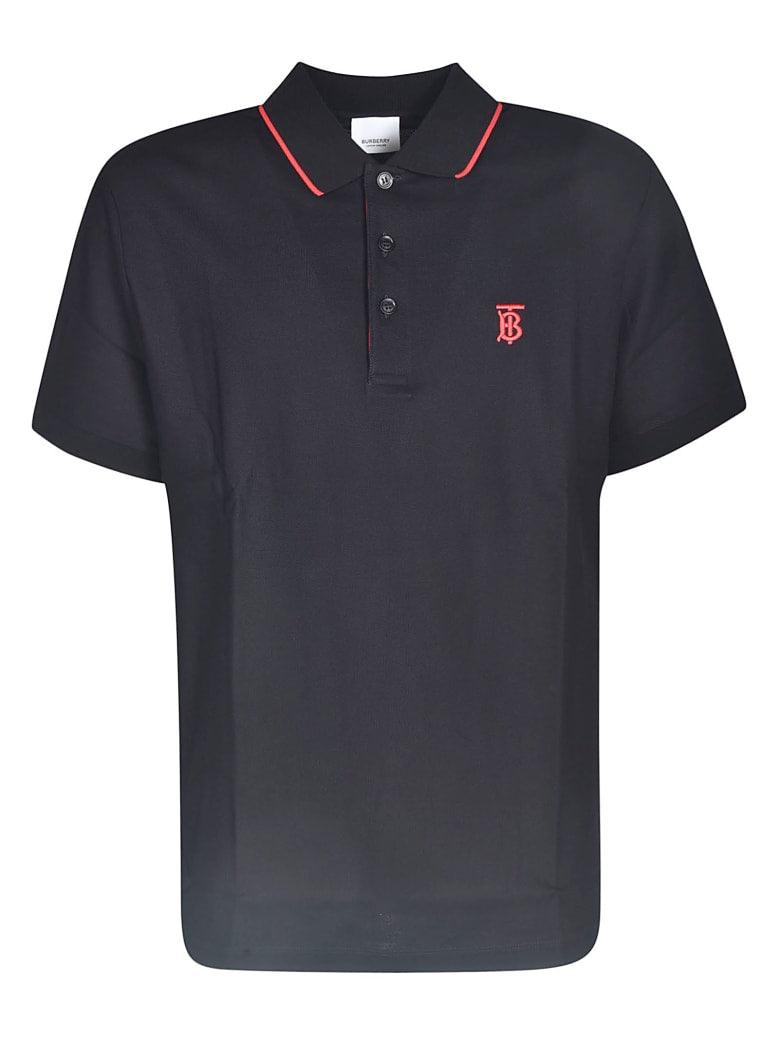 Men BURBERRY BLACK POLO WITH RED COLLAR DETAIL AND BURBERRY LOGO shirt