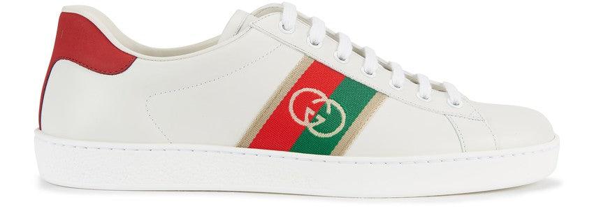 GUCCI Baskets G Ace entrelacées blanches et rouges