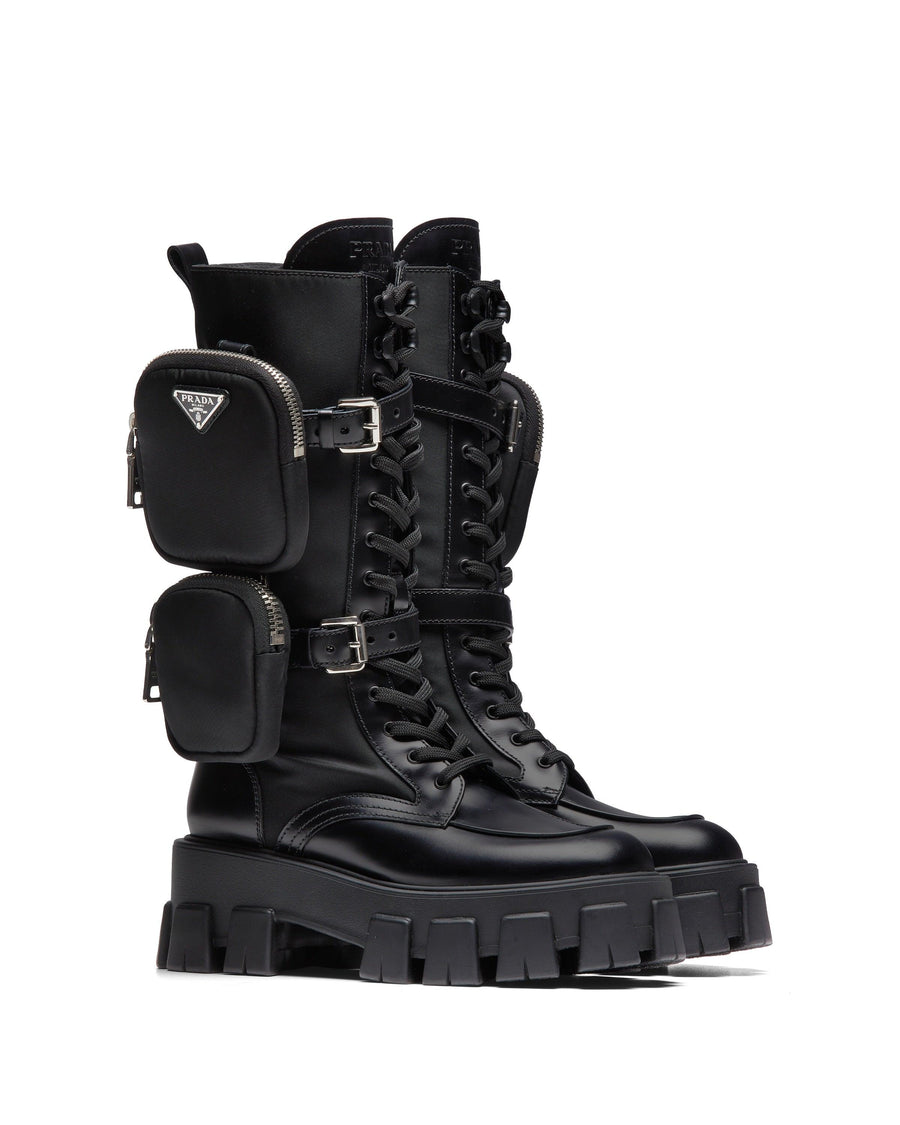 PRADA Botas Monolith de nailon y piel rois cepillada