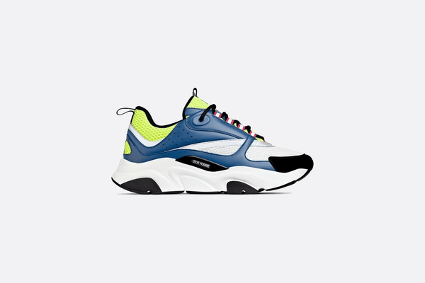 MEN DIOR "B22" B22 SNEAKER Yellow Technical Mesh and Blue Calfskin
