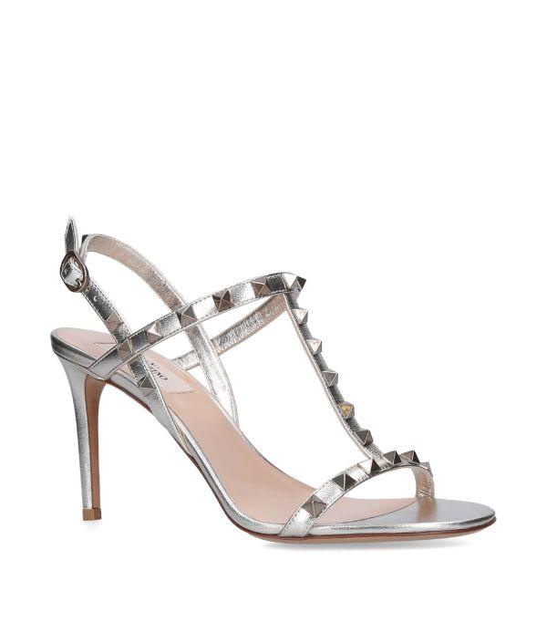 Women Valentino Garavani Leather Rockstud T-Bar Sandals 85