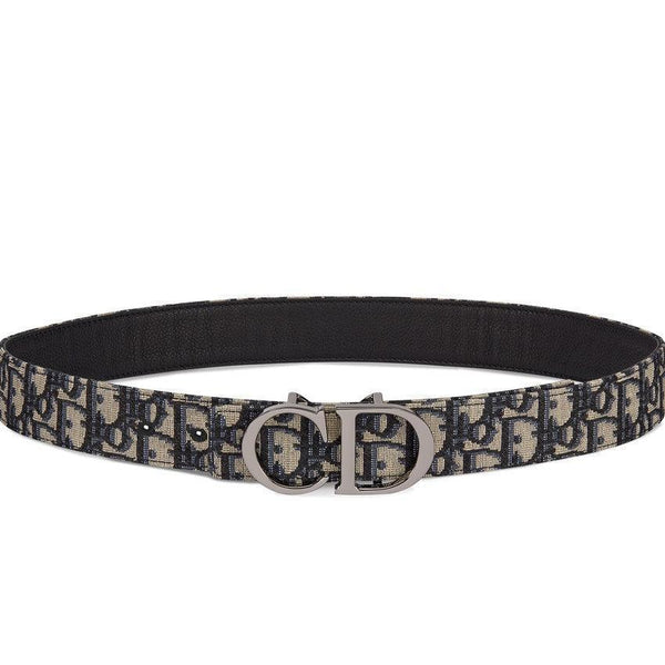 DIOR 35 MM  ‘CD’ BELT IN BLACK AND BEIGE DIOR OBLIQUE JACQUARD AND BLACK CALFSKIN