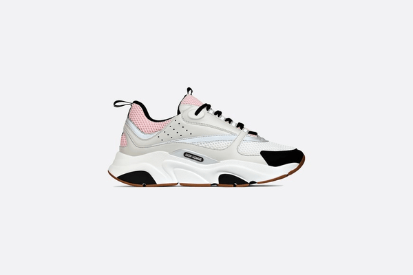 MEN DIOR "B22" SNEAKER Pink Technical Mesh and Gray Calfskin