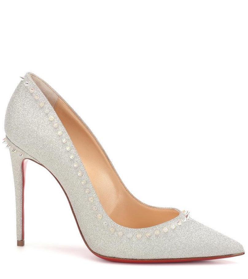 CHRISTIAN LOUBOUTIN ANGALINA 100 EMBELLISHED GLITTER PUMPS