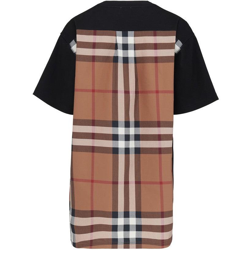 BURBERRY Camiseta extragrande de algodón con panel de cuadros