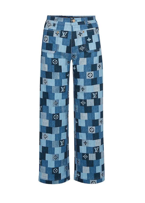 WOMEN LV LOUIS VUITTON DENIM MONOGRAM CHECK PANTS