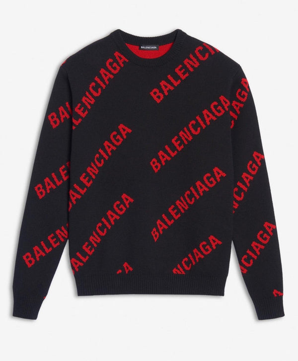 Sweat Balenciaga Allover Logo Crewneck Homme