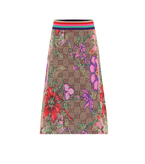 Jupe midi en laine mélangée GUCCI GG Flora
