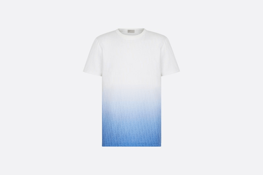 Camiseta Dior de punto degradado en blanco y azul con motivo Dior Oblique por toda la prenda