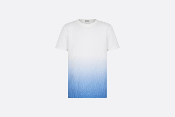 Camiseta Dior de punto degradado en blanco y azul con motivo Dior Oblique por toda la prenda