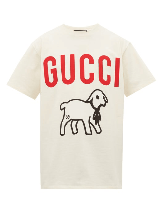 Hombre Gucci Camiseta De Jersey De Algodón Con Estampado De Cordero