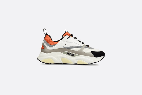 MEN DIOR B22 SNEAKER IN RED TECHNICAL MESH AND WHITE AND GRAY CALFSKIN