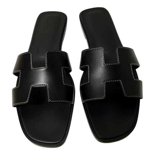 Hermès Black leather Oran Sandals