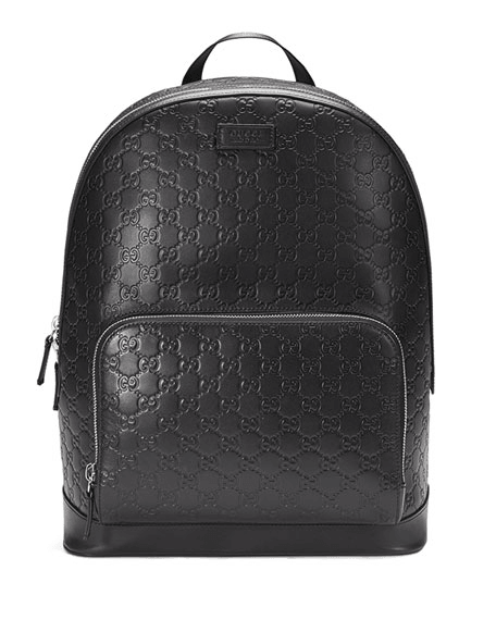 Gucci Large Signature Leather Backpack In Black Gucci Signature