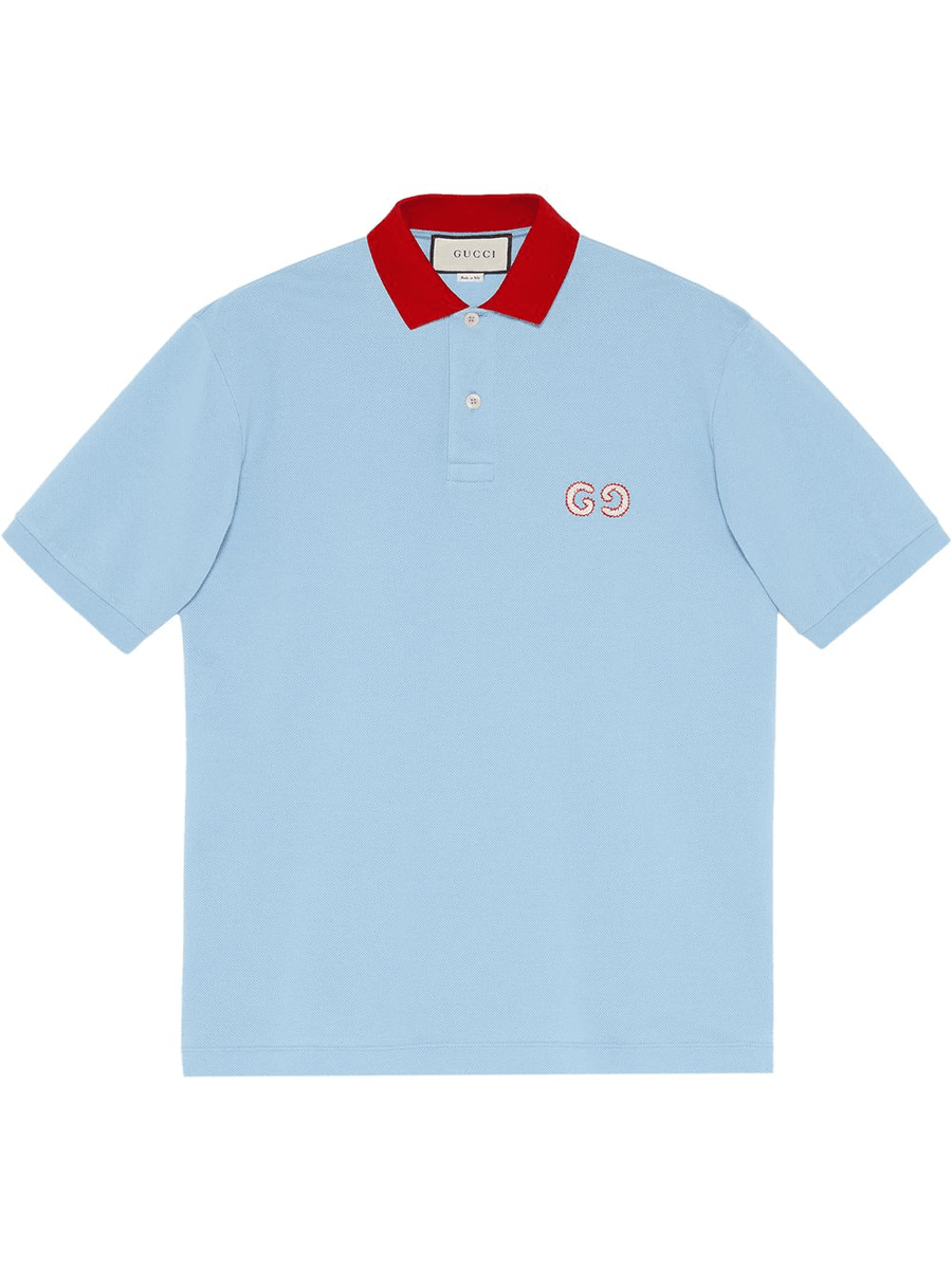 Homme Gucci Polo GG Broderie en Chemise Bleu Clair