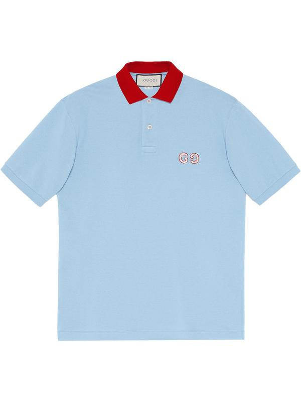 Homme Gucci Polo GG Broderie en Chemise Bleu Clair