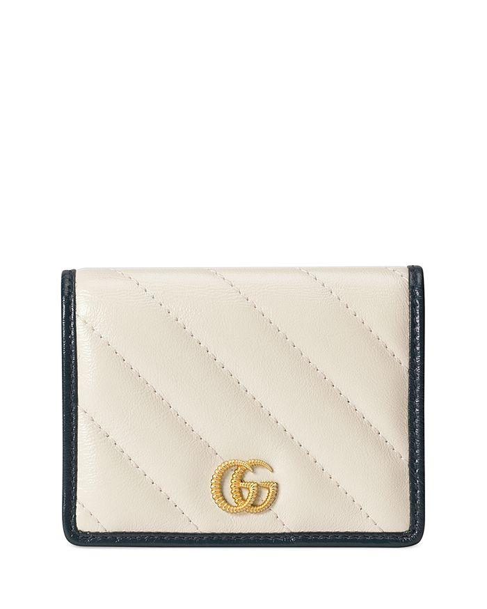 Portefeuille porte-cartes blanc en cuir matelassé Gucci GG Marmont