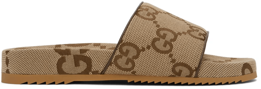 GUCCI Beige & Brown Maxi GG Slide Sandals