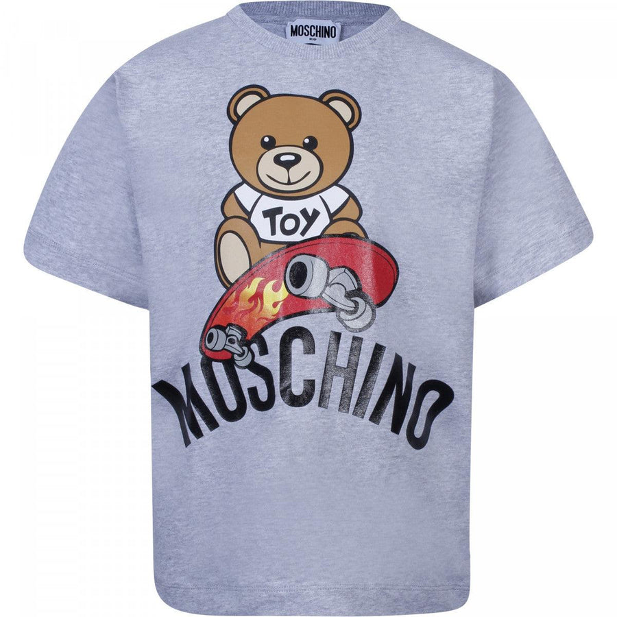 Boy Moschino Skateboard Teddy Logo T-Shirt in Grey